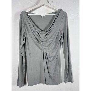 Cabi Womens Draped Faux Wrap Blouse Top Size Large Gray Stretch #137 Long Sleeve